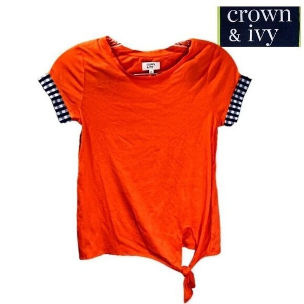 Crown & Ivy girl's Short Sleeve Tie Knot Hem Tees Shirt Tops NWT